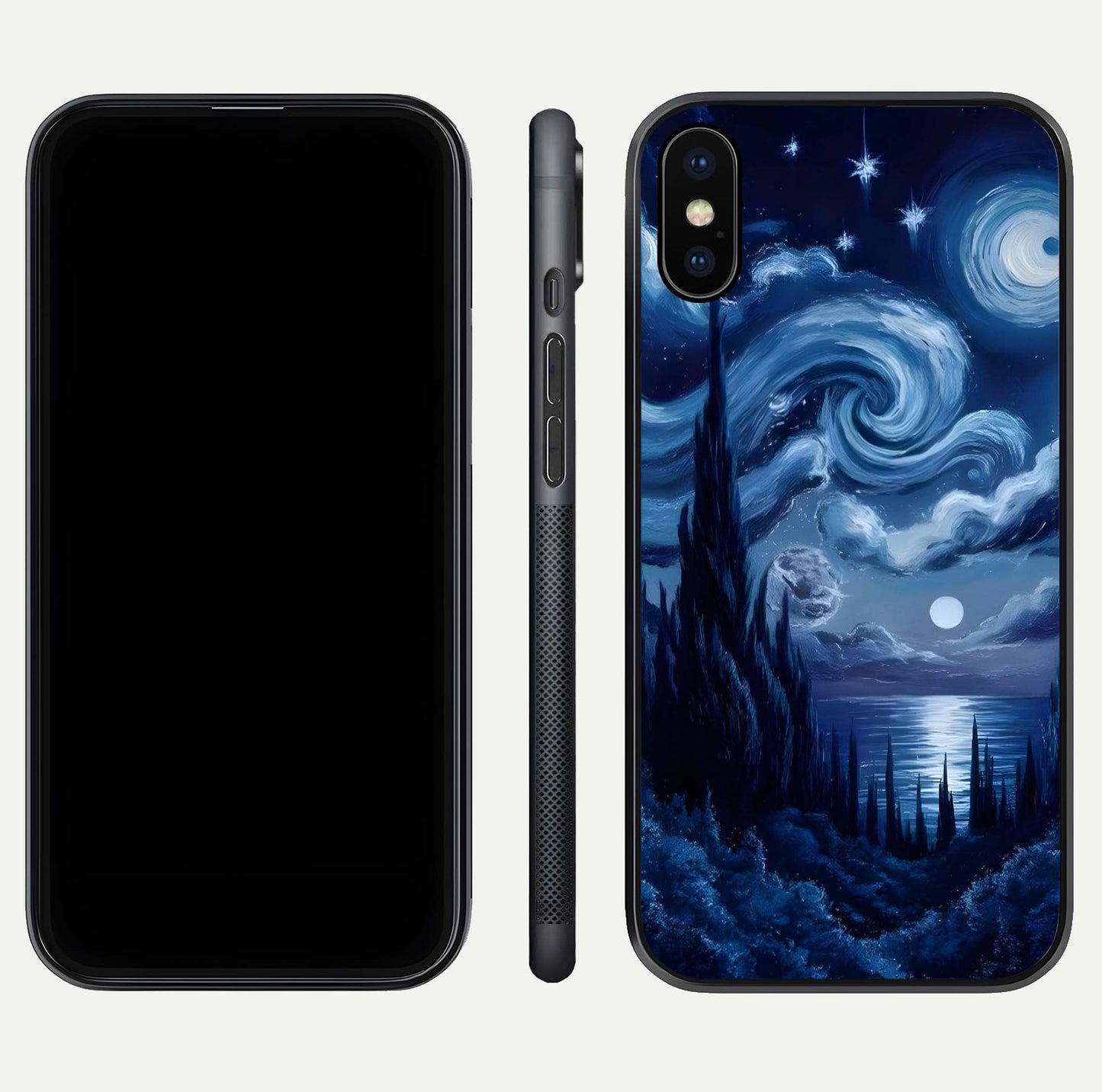 Celestial Dream Van Gogh Glass Case for iPhone X dual-view layout displaying art texture and glass polish