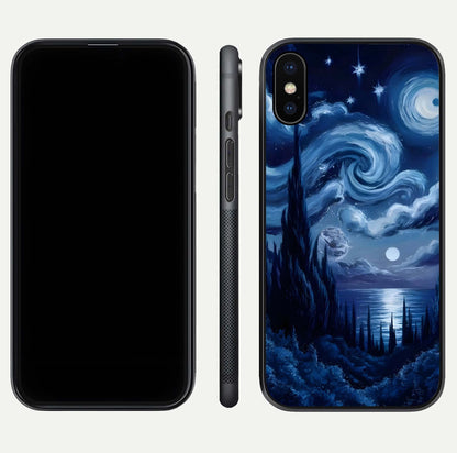 Celestial Dream Van Gogh Glass Case for iPhone X dual-view layout displaying art texture and glass polish