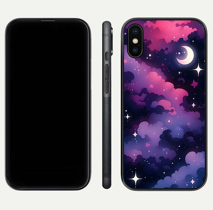 Celestial Moon Magic Glass Case for iPhone X dual-view layout displaying lunar design and sleek edges