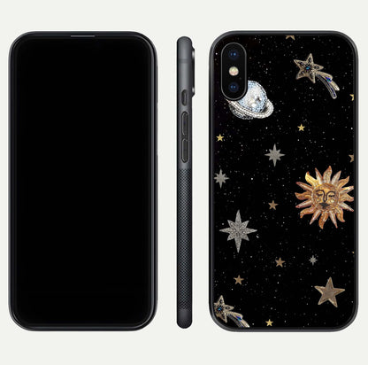 Celestial Moon With Stars Glass Case for iPhone X front-and-back layout displaying lunar art and premium finish