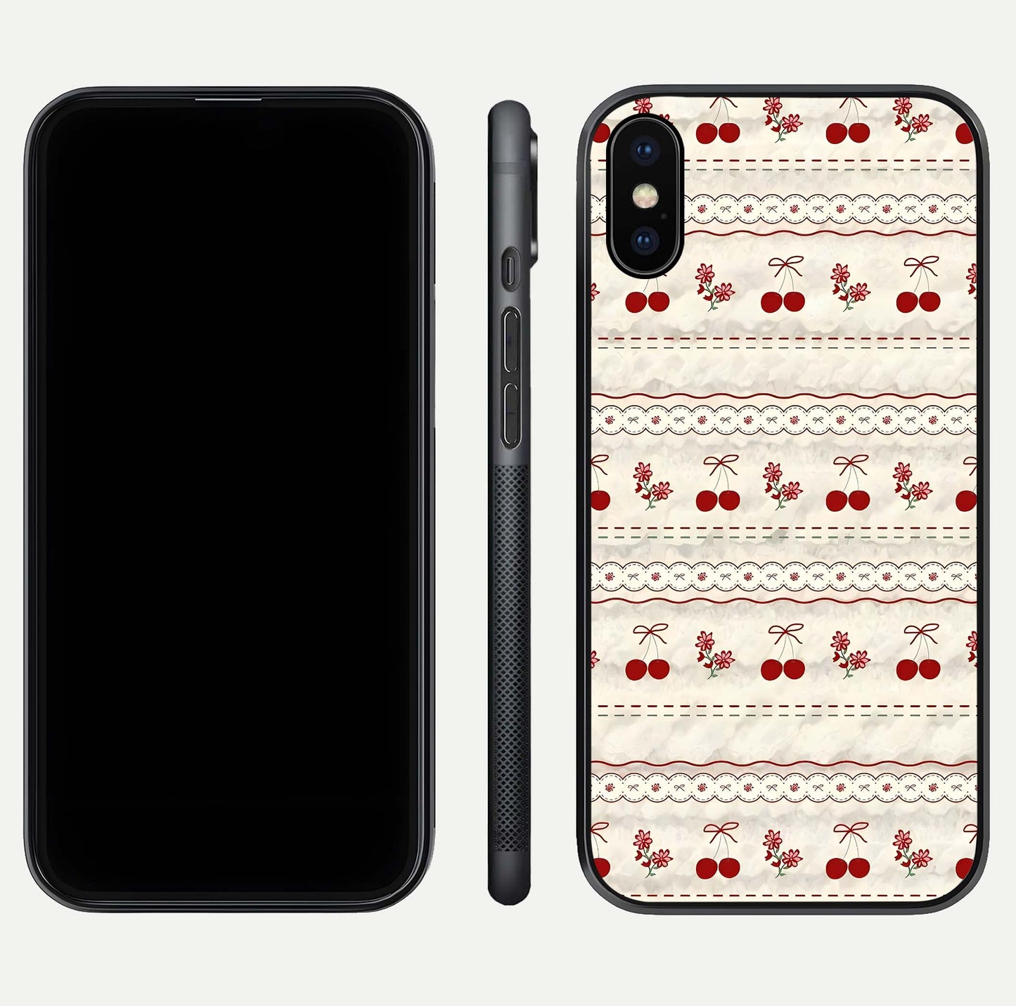 Cherry Bloom Charm Glass Case for iPhone X front-and-back layout displaying floral art and smooth finish