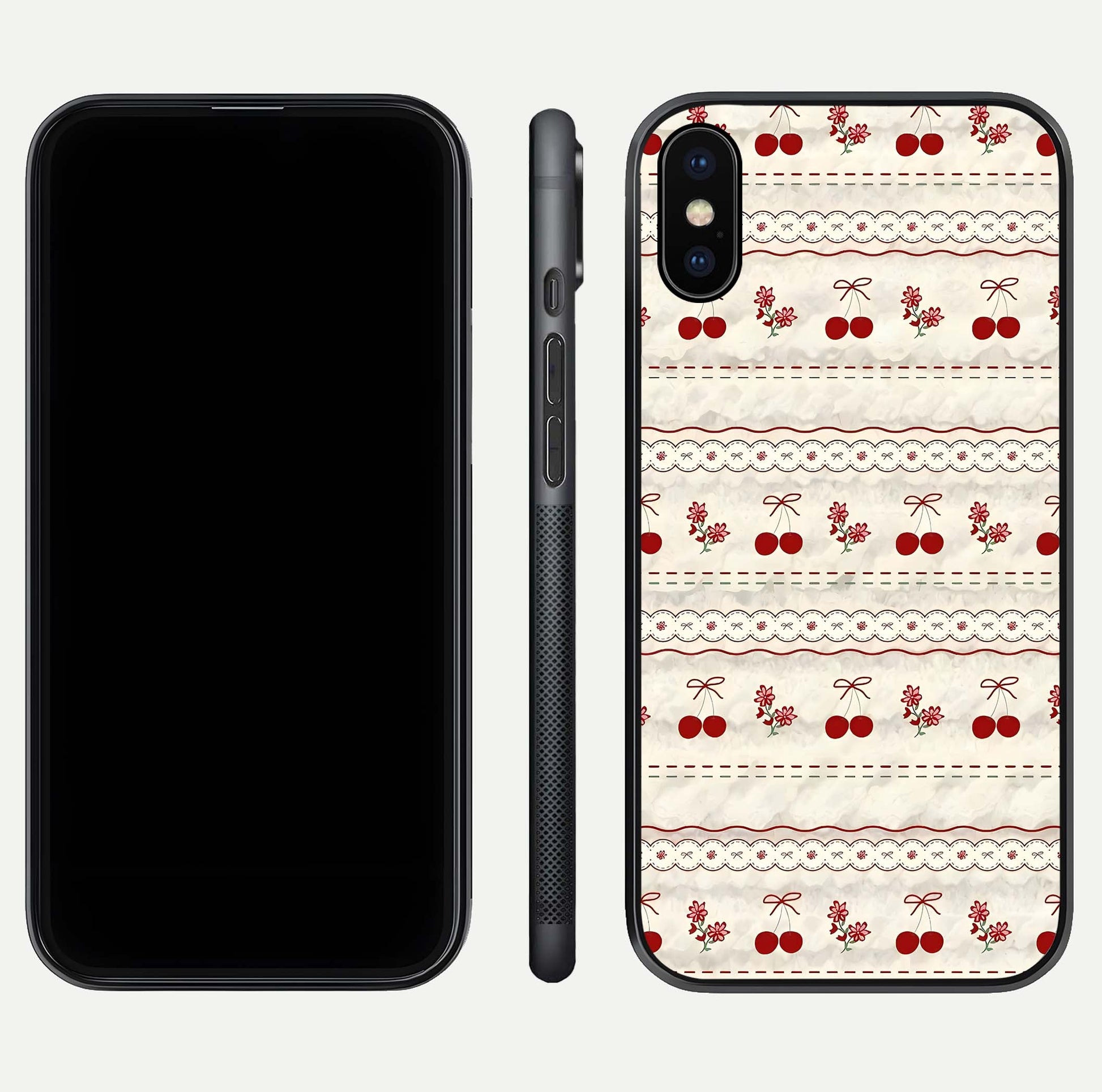 Cherry Bloom Charm Glass Case for iPhone X front-and-back layout displaying floral art and smooth finish