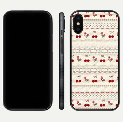 Cherry Bloom Charm Glass Case for iPhone X front-and-back layout displaying floral art and smooth finish