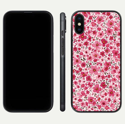 Cherry Blossom Charm Glass Case for iPhone X dual-view layout showing elegant floral balance and HD gloss