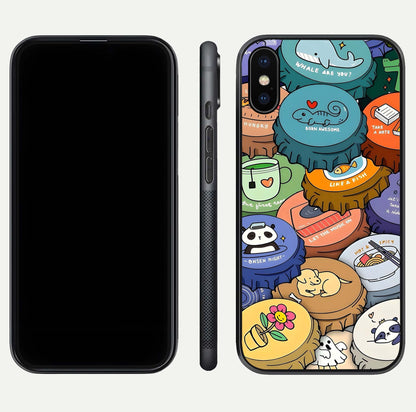 Coins Patterns Glass Case for iPhone X dual-view layout displaying elegant art and glass clarity