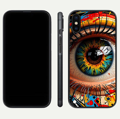 Colorful Eye Glass Case for iPhone X dual-view layout displaying vivid tones and smooth glass edges