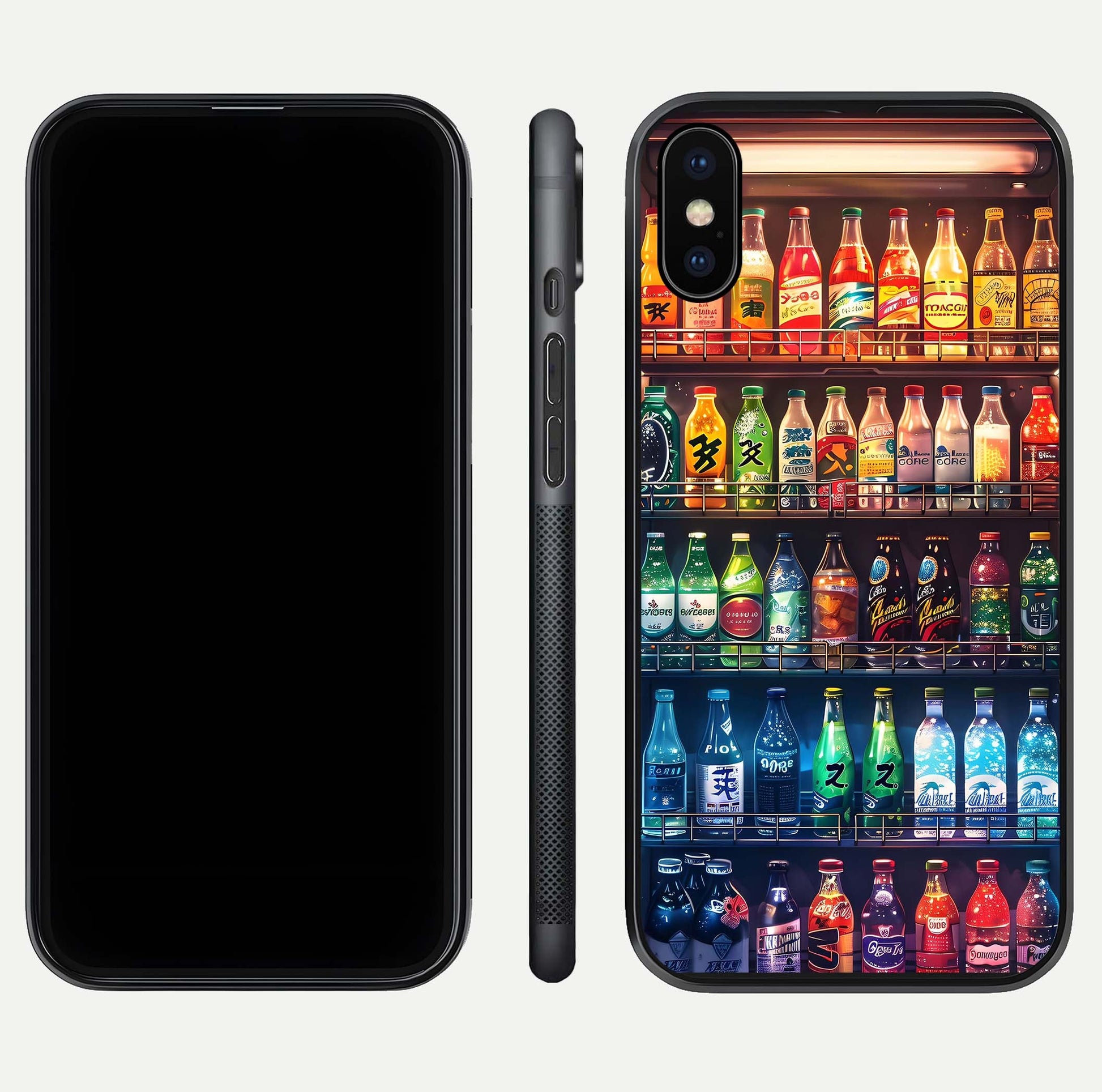 Colorful Soda Bottles Glass Case for iPhone X dual-view layout displaying playful tones and gloss clarity