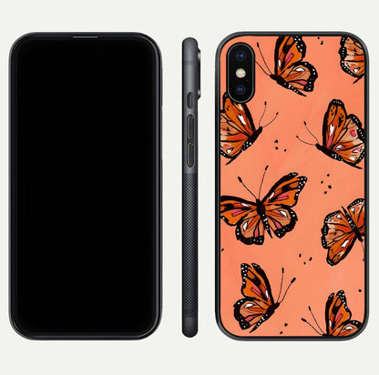 Coral Wing Butterfly Glass Case for iPhone X dual-view layout displaying soft floral tones and curved edges