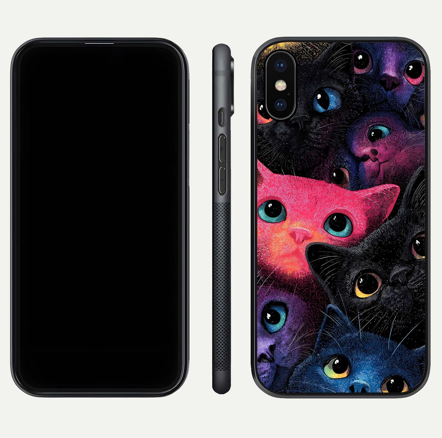 Cosmic Cats Dreams Glass Case for iPhone X dual-view layout displaying HD print and glossy shine
