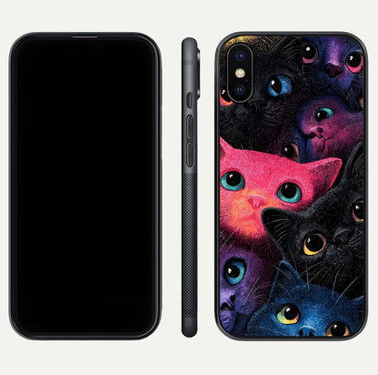 Cosmic Cats Dreams Glass Case for iPhone X dual-view layout displaying HD print and glossy shine