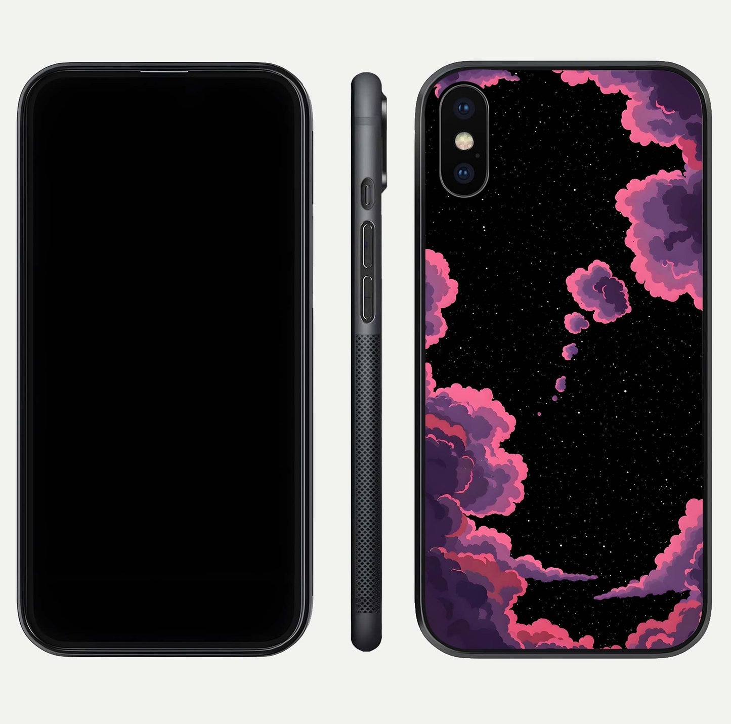 Cosmic Cloud Journey Glass Case for iPhone X dual-view layout displaying celestial tones and edge clarity