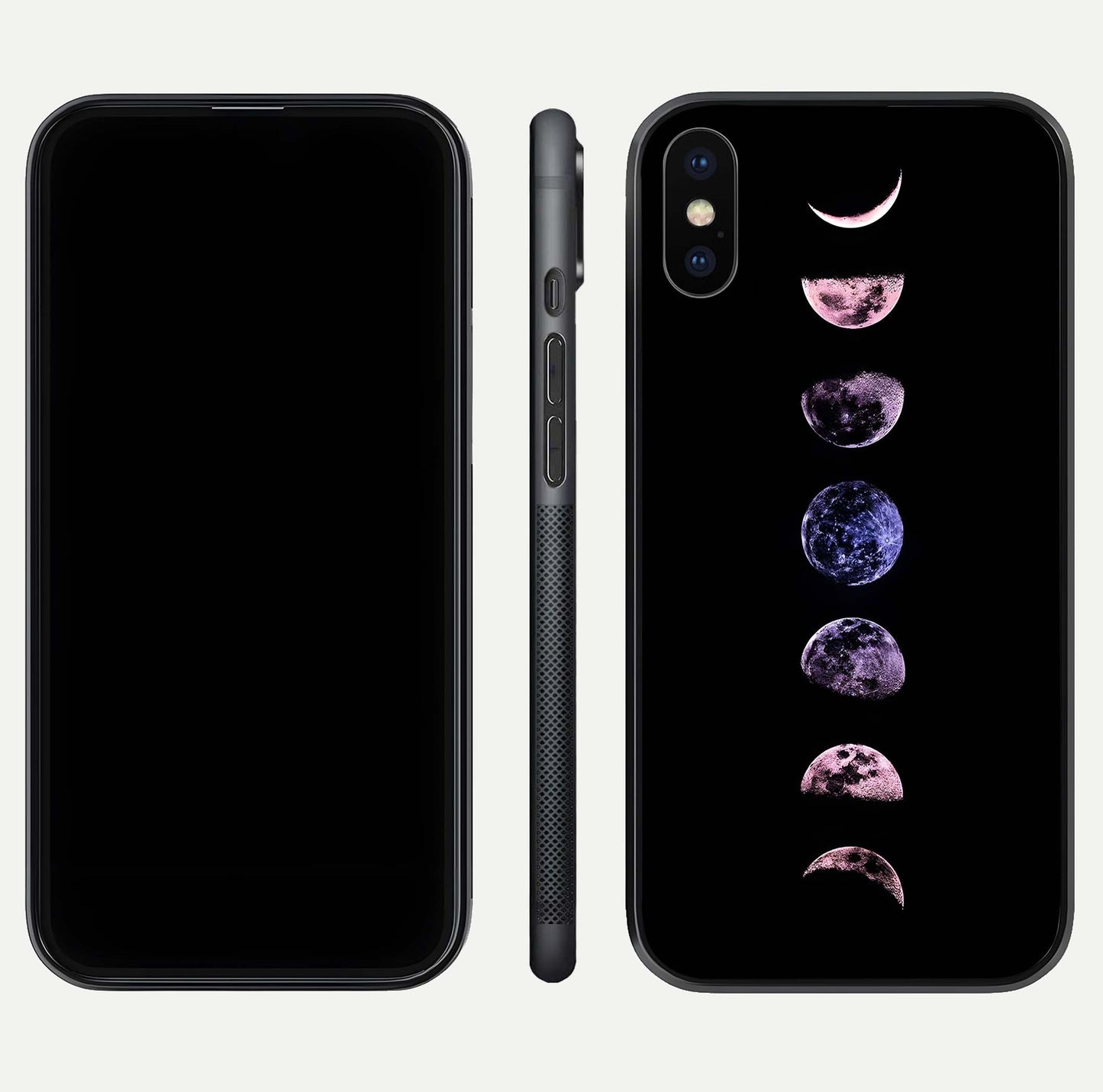 Crimson All Planets Glass Case for iPhone X dual-view layout displaying crimson tones and curved edges