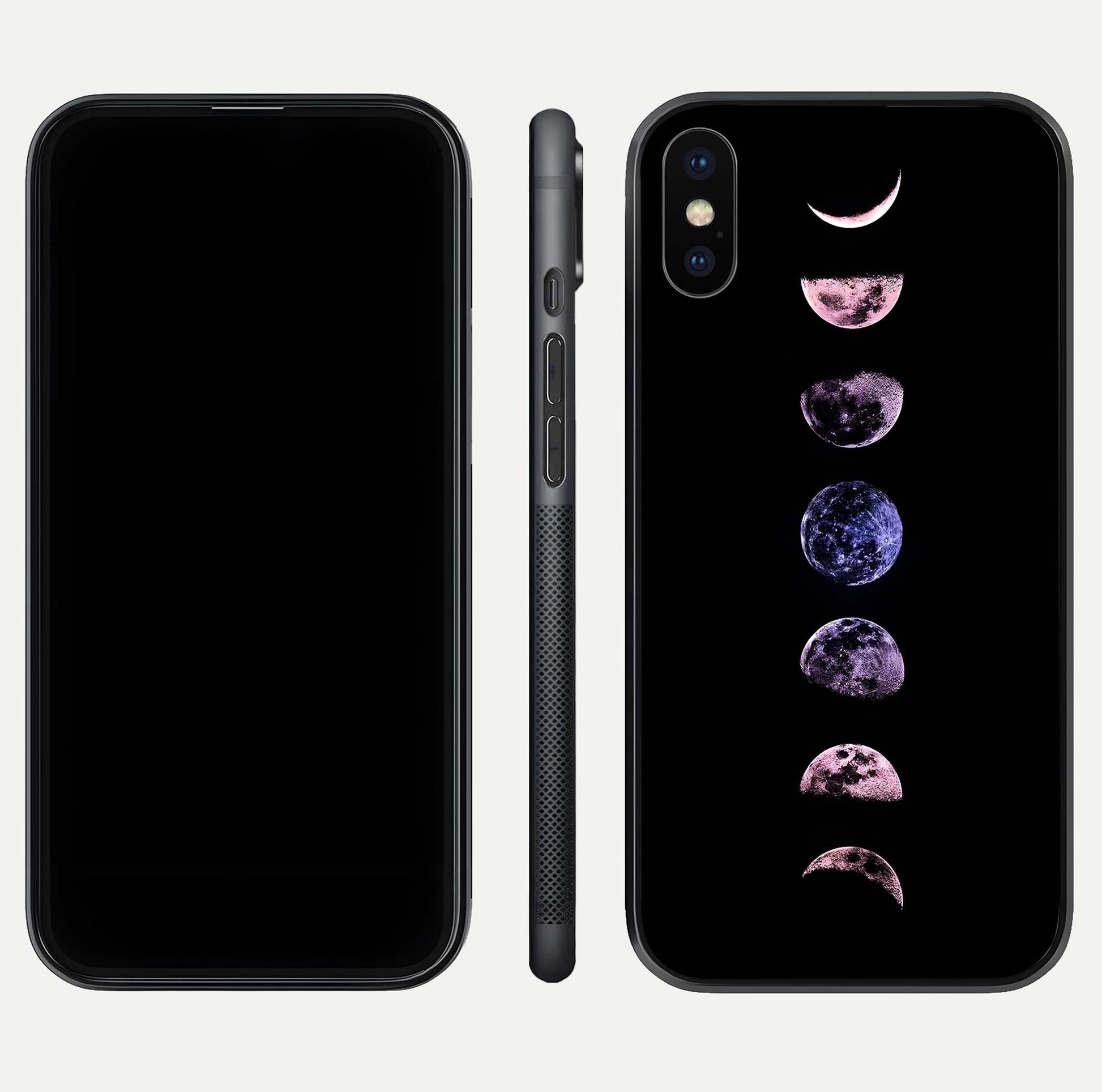 Crimson All Planets Glass Case for iPhone X dual-view layout displaying crimson tones and curved edges