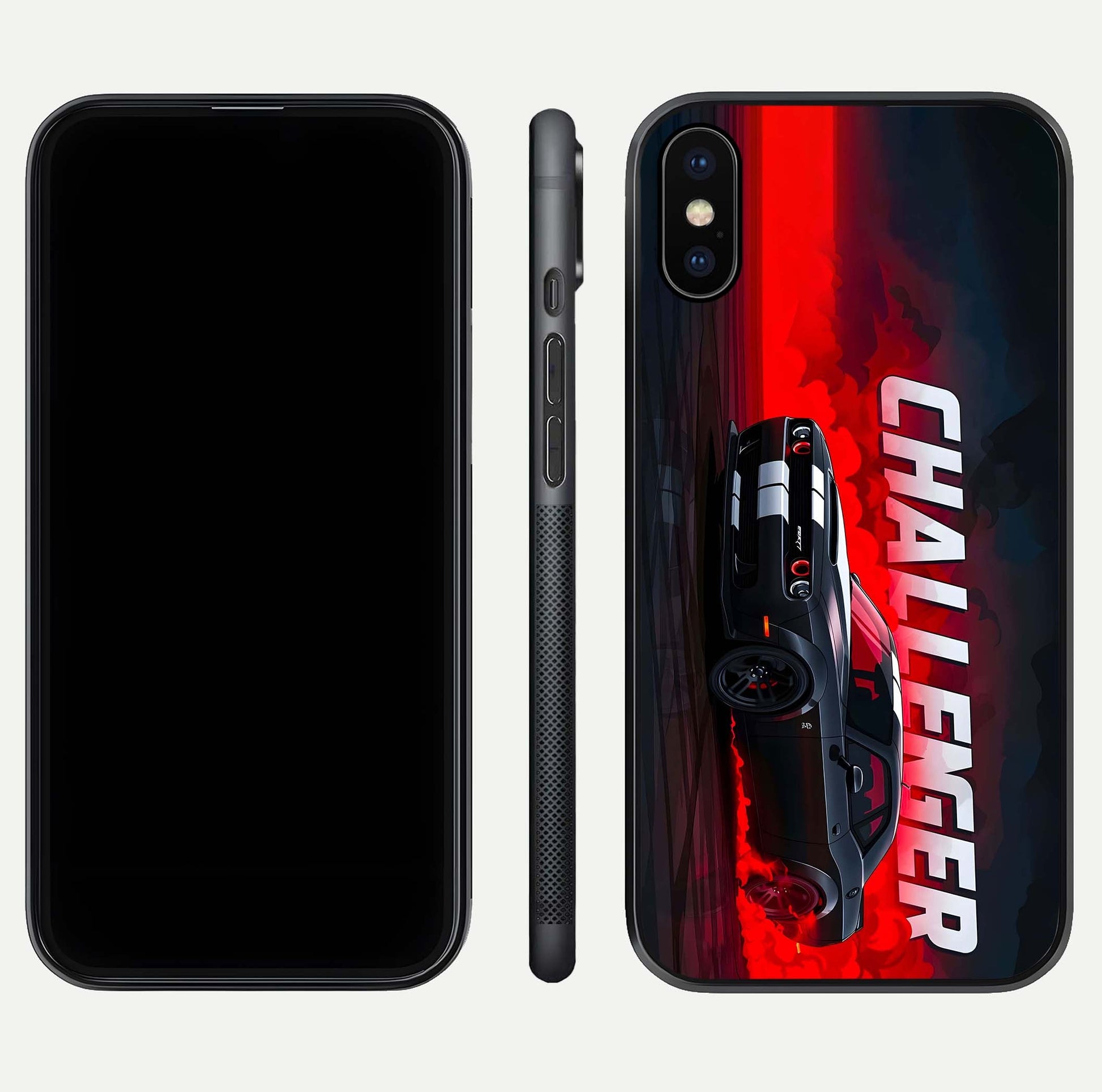 Crimson Challenger Fury Glass Case for iPhone X dual-view layout displaying bold tones and edge polish