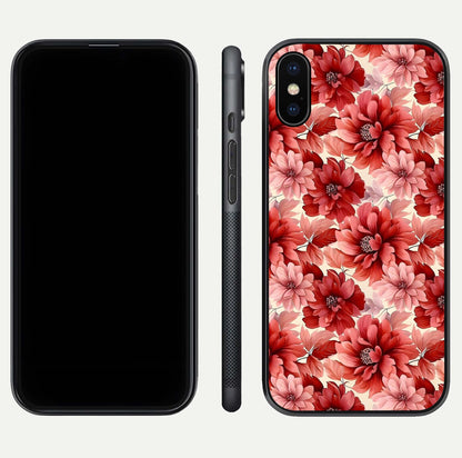 Crimson Love Petals Glass Case for iPhone X dual-view layout displaying floral charm and curved glass