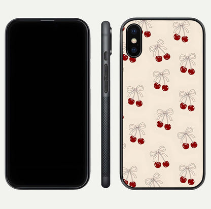 Cute Cherry Pattern Glass Case for iPhone X dual-view layout displaying aesthetic fruit print and smooth edges