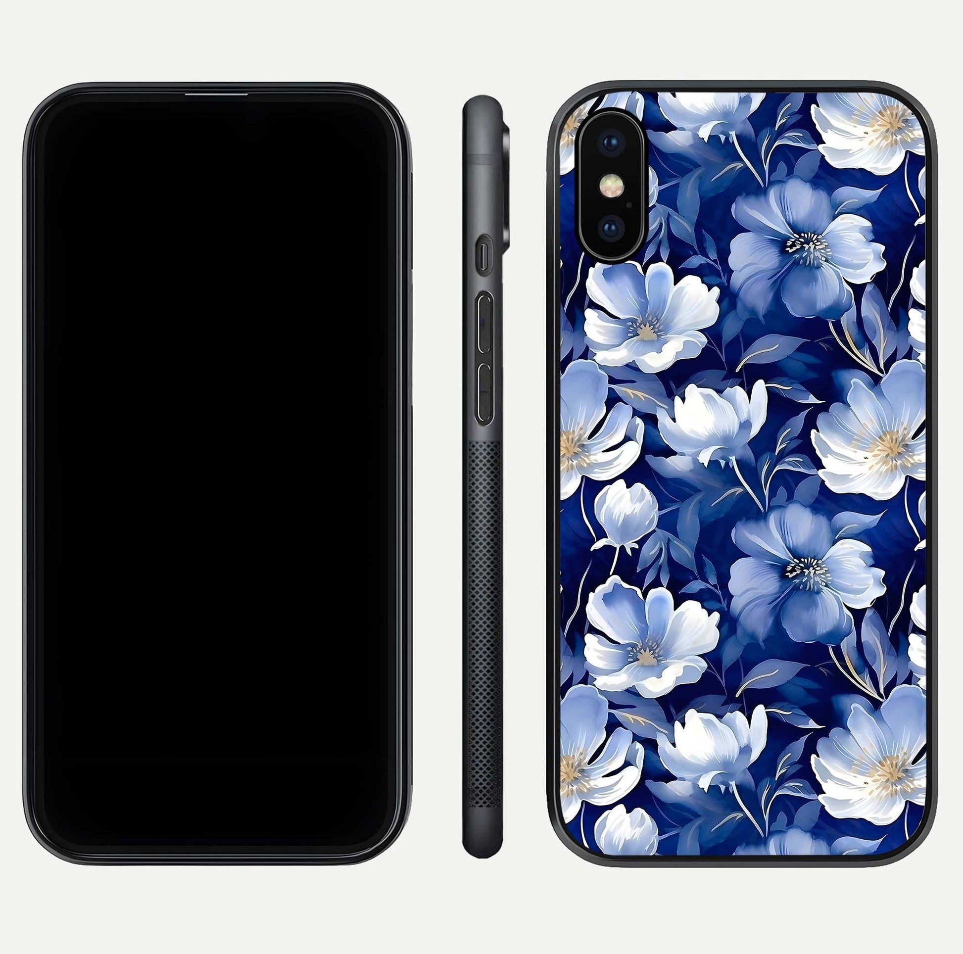 Cute Floral Patterns Glass Case for iPhone X dual-view layout displaying HD floral print and curved edges