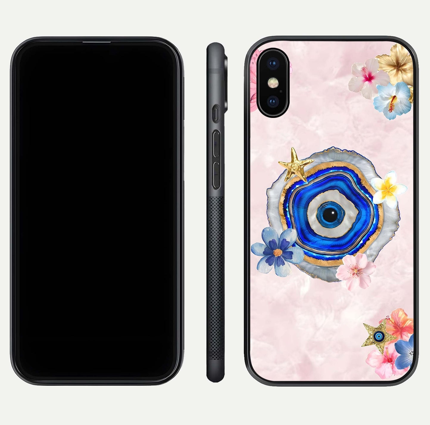 Divine Aura Bloom Glass Case for iPhone X dual-view layout displaying divine color tones and smooth edges
