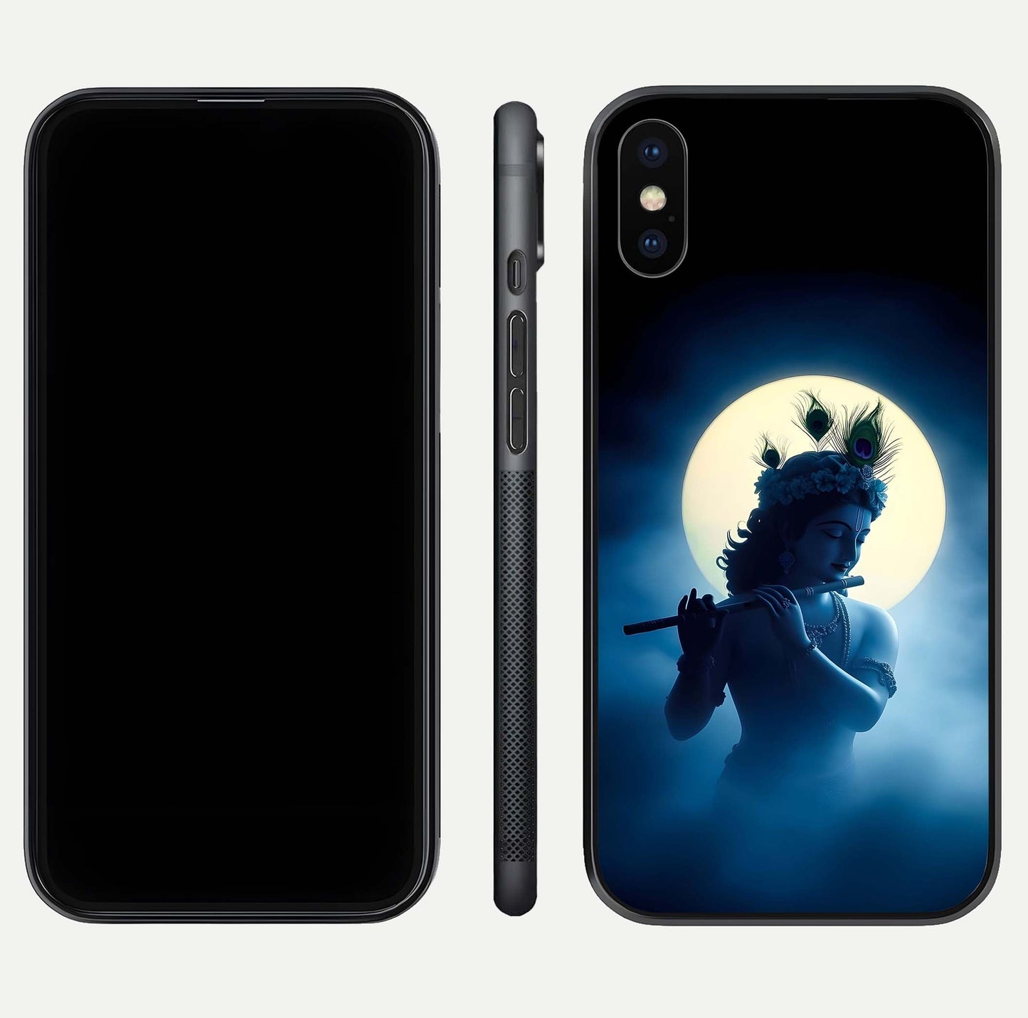 Divine Moon Flute Glass Case for iPhone X dual-view layout displaying soft night tones and curved polish