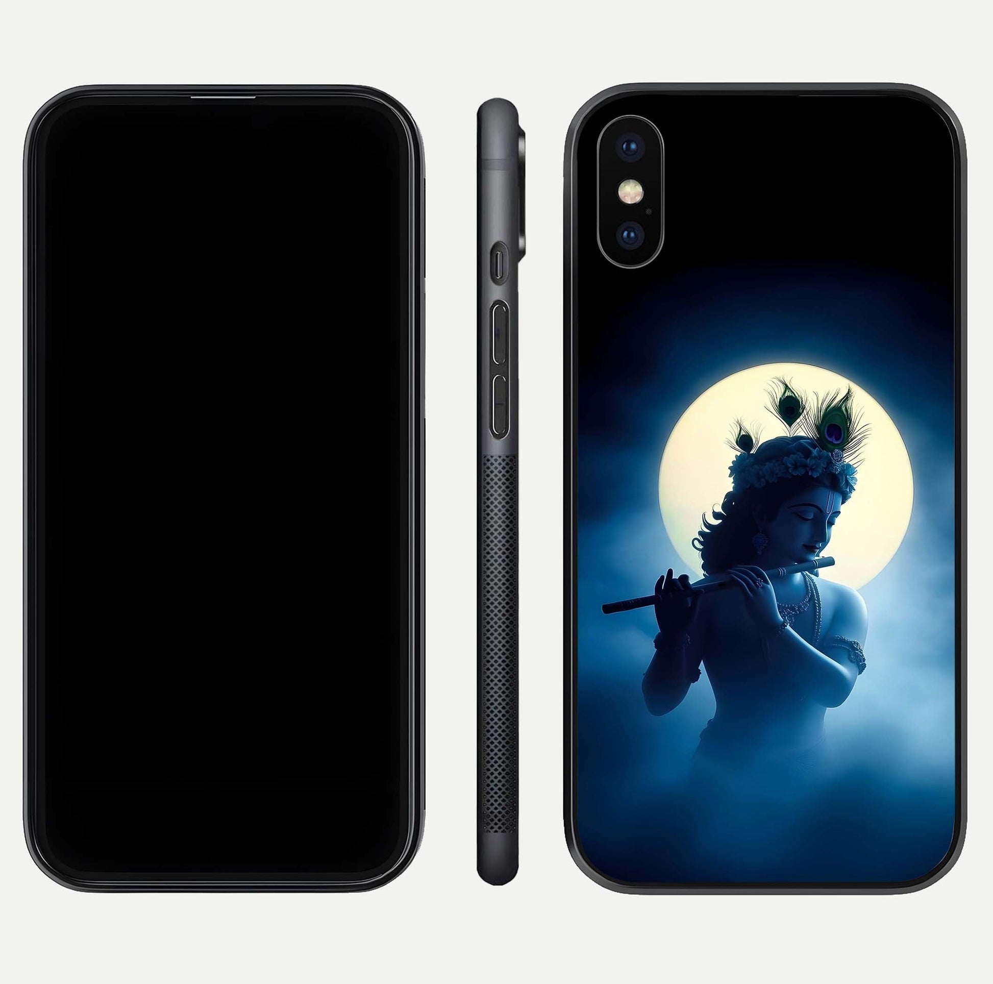 Divine Moon Flute Glass Case for iPhone X dual-view layout displaying soft night tones and curved polish