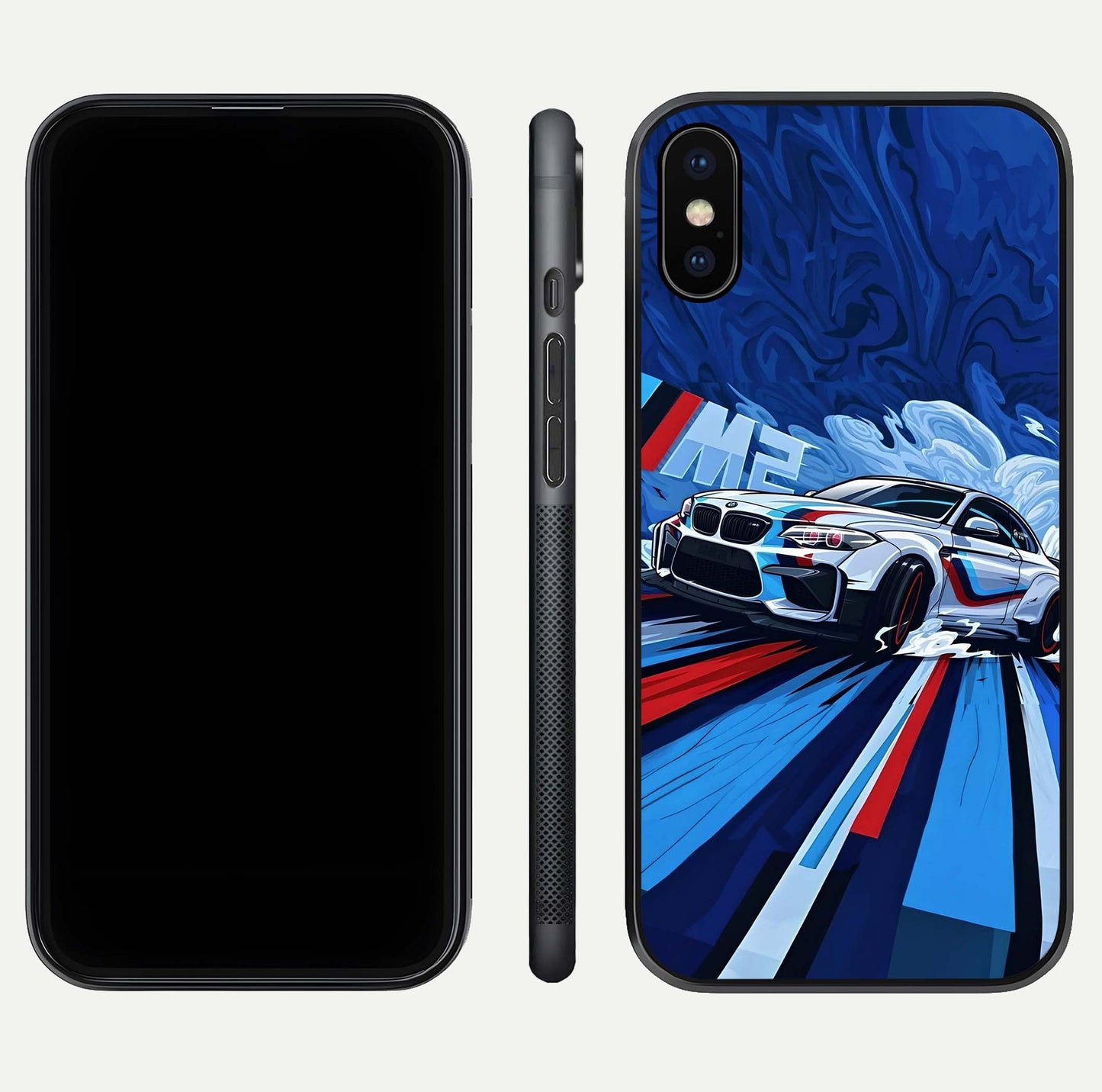 Drift Power Rush Glass Case for iPhone X dual-view layout displaying dynamic motion art and HD gloss