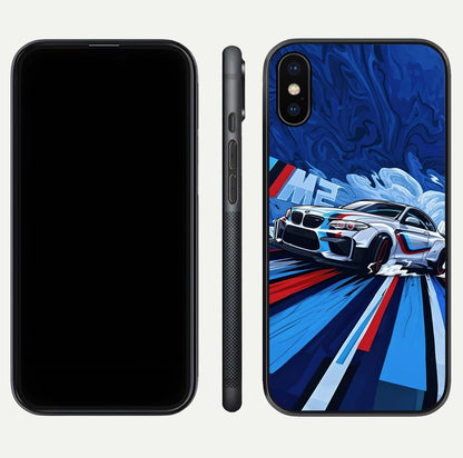 Drift Power Rush Glass Case for iPhone X dual-view layout displaying dynamic motion art and HD gloss
