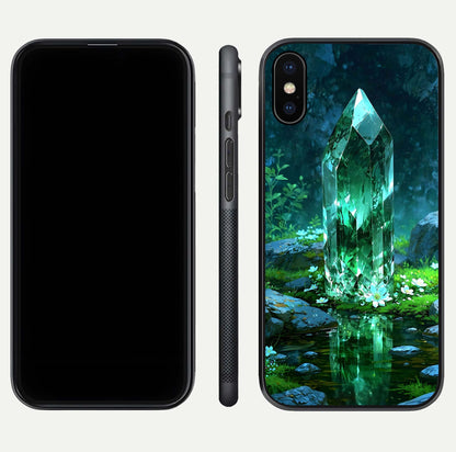 Emerald Light Crystal Glass Case for iPhone X dual-view layout displaying gem-like tones and polished edge