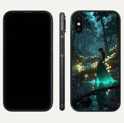 Enchanted Forest Glow Glass Case for iPhone X dual-view layout displaying green tones and smooth glass