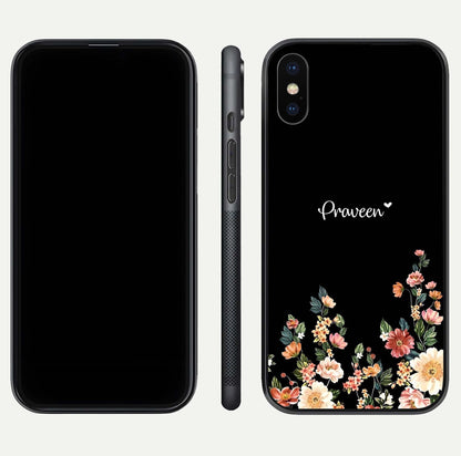 Floral Design Personalized Custom Name Glass Case for iPhone X dual-view layout displaying artistic tones and curved finish