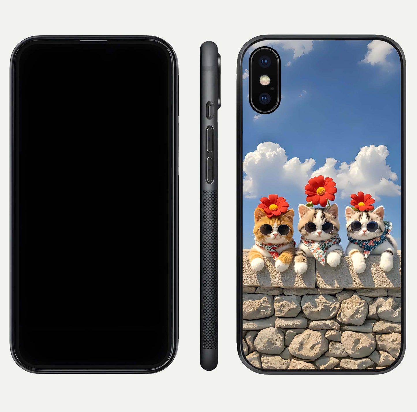Floral Kitty Squad Glass Case for iPhone X dual-view layout displaying vibrant tones and smooth edges