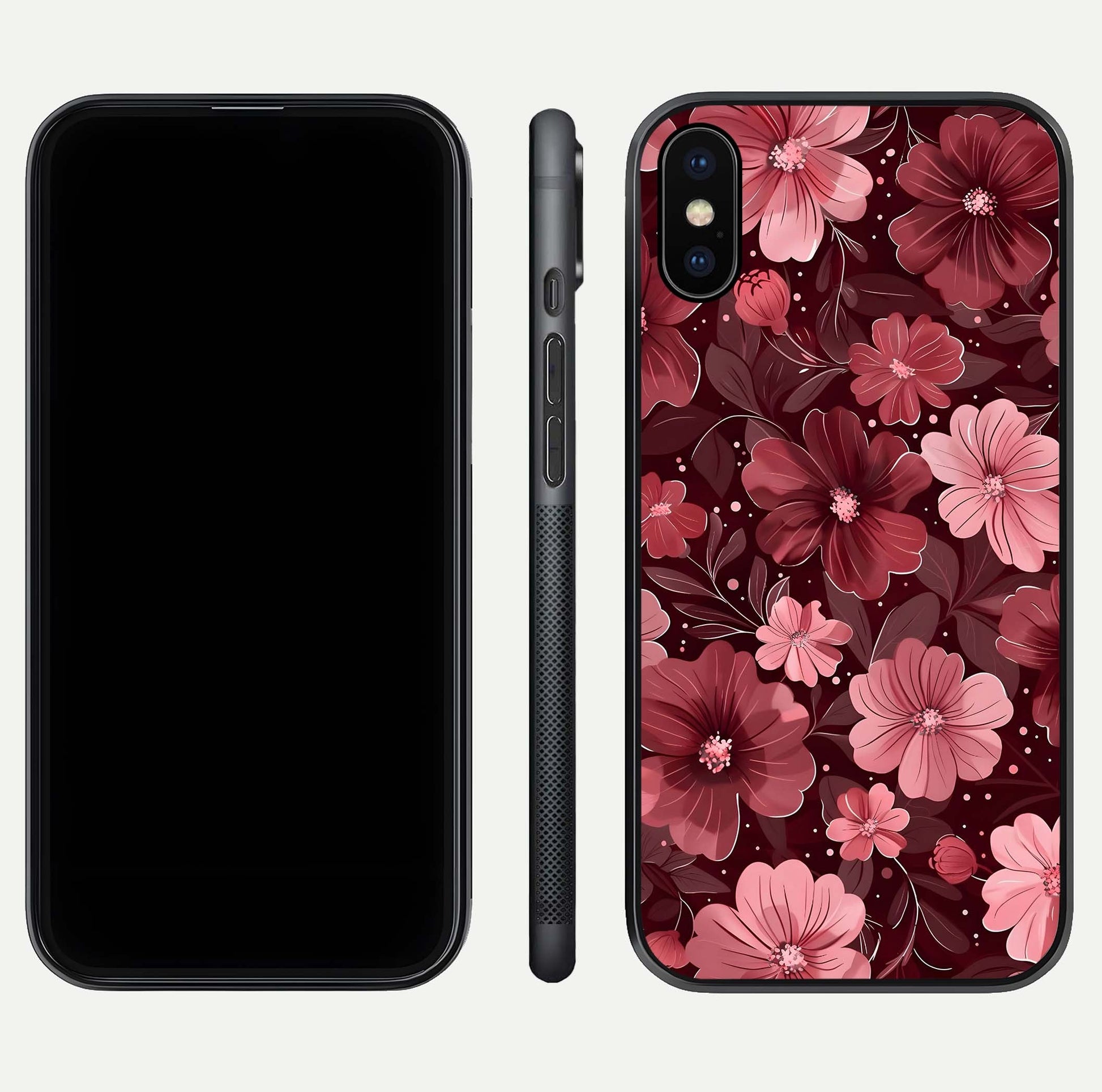 Flower Blush Bloom Glass Case for iPhone X dual-view layout displaying HD print and smooth curves