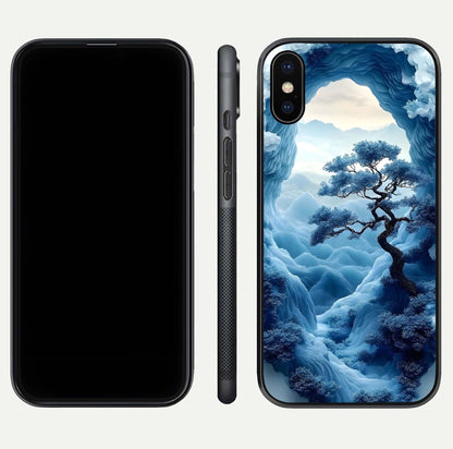 Frozen Serenity Gate Glass Case for iPhone X dual-view layout displaying winter theme and smooth curves