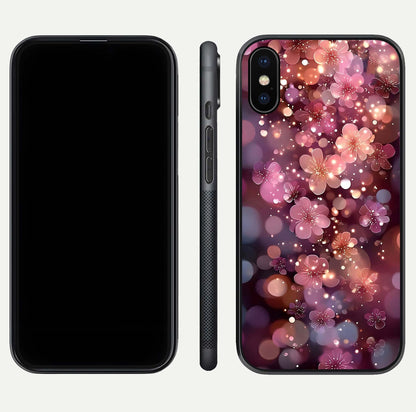 Glowing Petal Bliss Glass Case for iPhone X front and back view layout displaying artistic floral design and curved glass