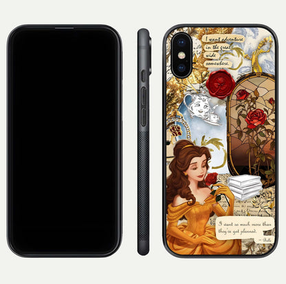 Golden Dream Belle Glass Case for iPhone X front and back view layout displaying dreamy golden theme and smooth curvature