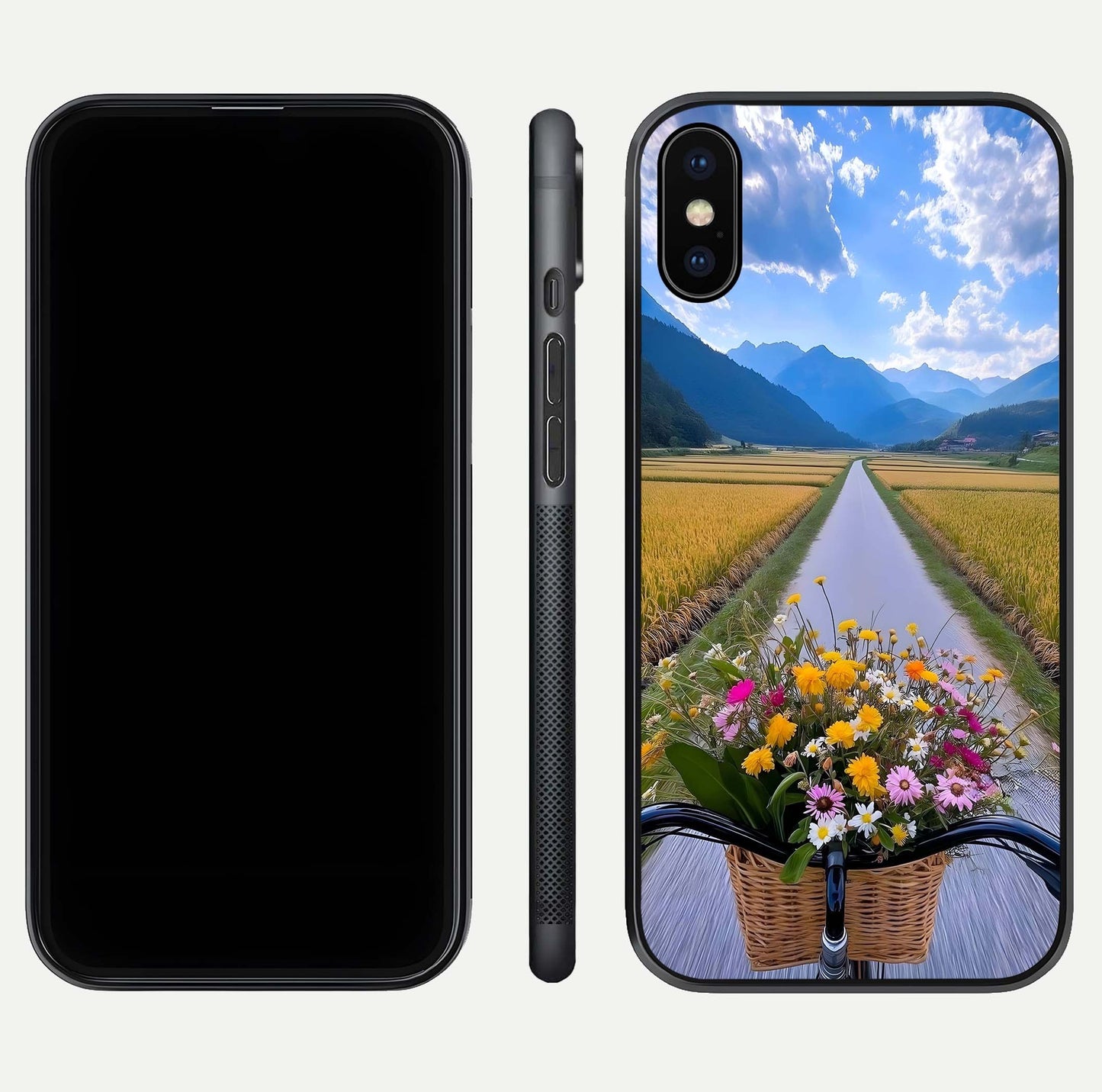 Golden Field Journey Glass Case for iPhone X front and back view layout highlighting natural gradient and smooth glass finish
