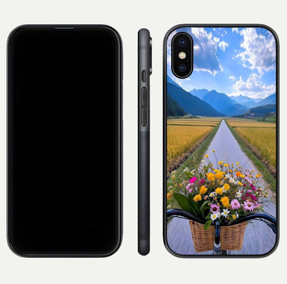 Golden Field Journey Glass Case for iPhone X front and back view layout highlighting natural gradient and smooth glass finish