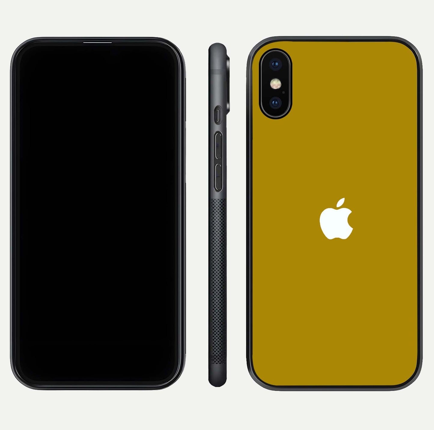 Golden Luxe Aura Glass Case for iPhone X front and back view layout highlighting premium tone and curved glass