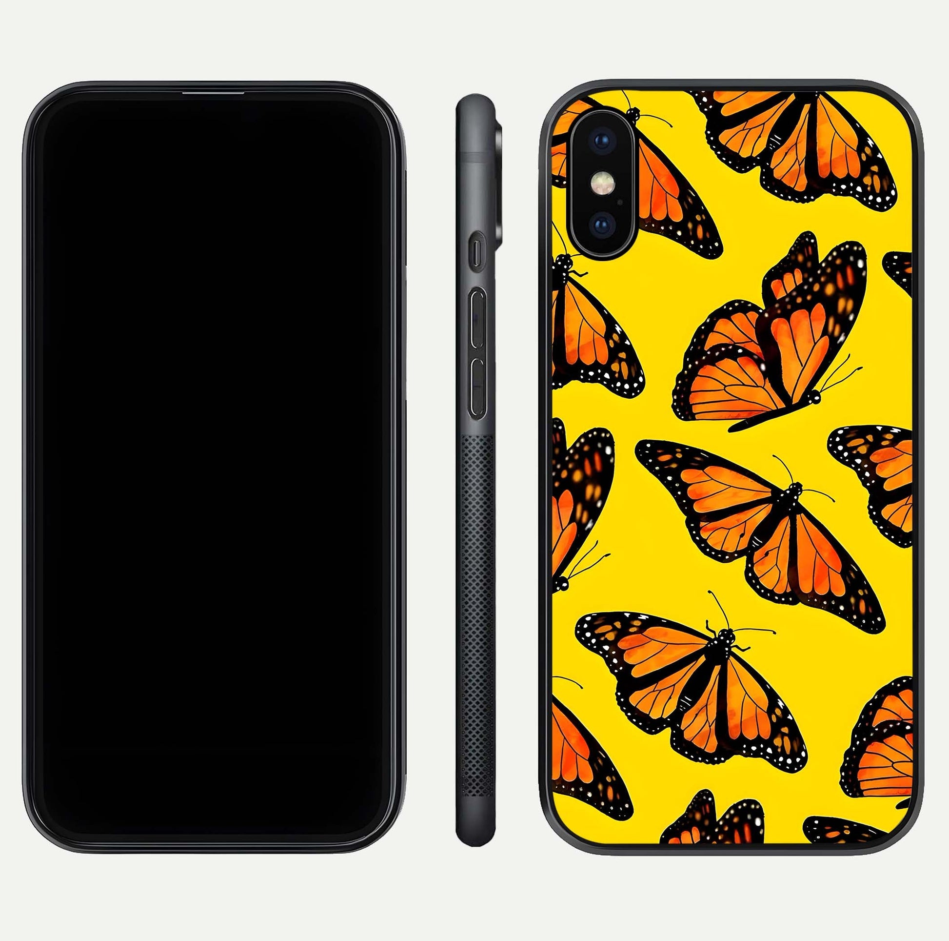 Golden Wing Flight Glass Case for iPhone X front and back view layout highlighting graceful lines and curved glass