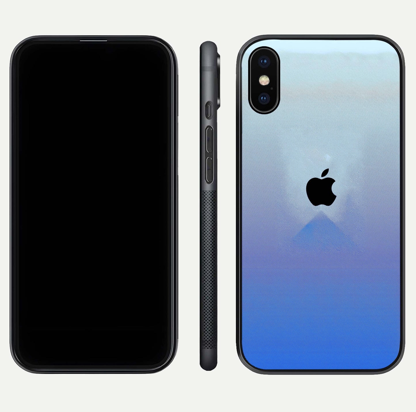 Gradient Apple Vibe Glass Case for iPhone X front and back view layout highlighting minimalist Apple design and curved edges