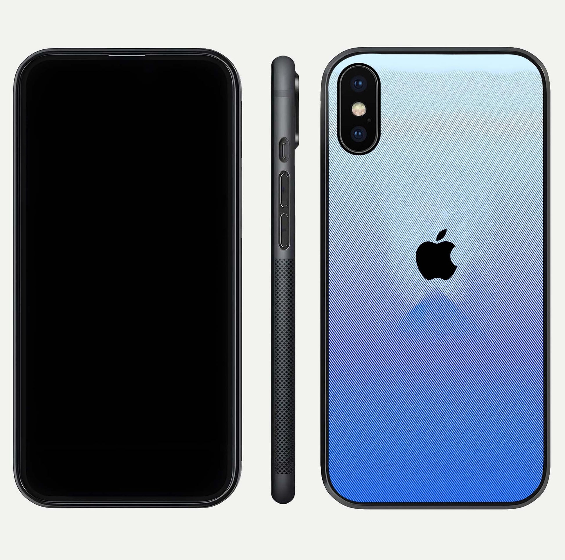 Gradient Apple Vibe Glass Case for iPhone X front and back view layout highlighting minimalist Apple design and curved edges