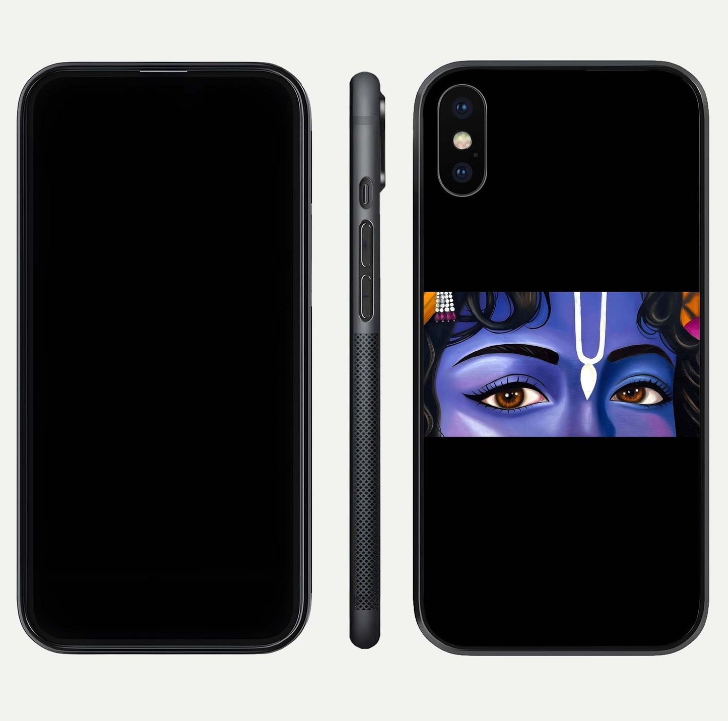 Krishna Eye Glass Case for iPhone X front and back view layout highlighting detailed spiritual motif
