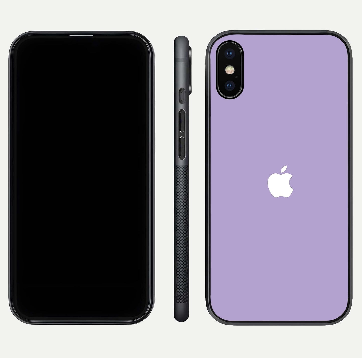 Lavender Soft Minimal Glass Case for iPhone X front and back view layout highlighting soft hue and curved edges