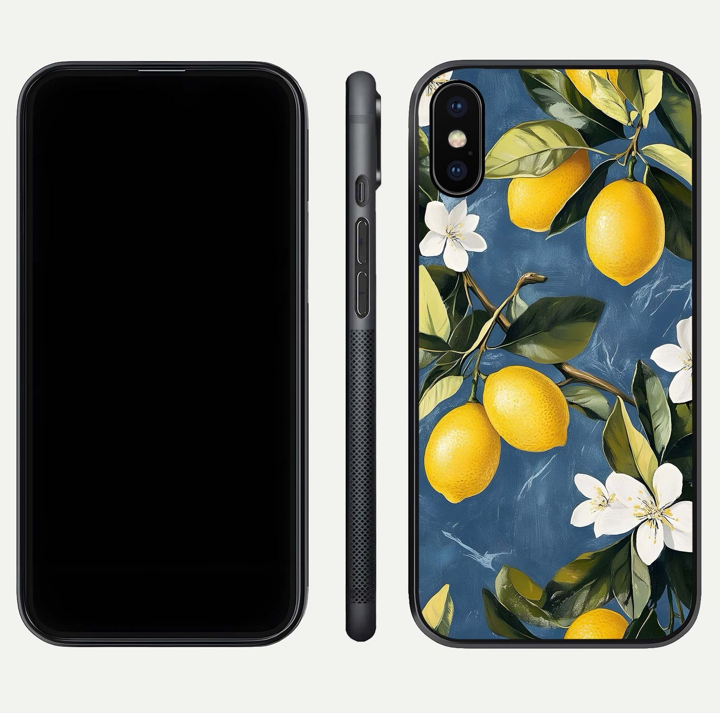 Lemon Dream Garden Glass Case for iPhone X front and back view layout highlighting garden tones and edges