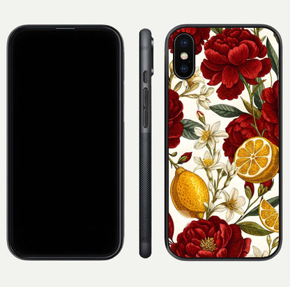 Lemon Rose Charm Glass Case for iPhone X front & back layout highlighting soft yellow tones and curved edges