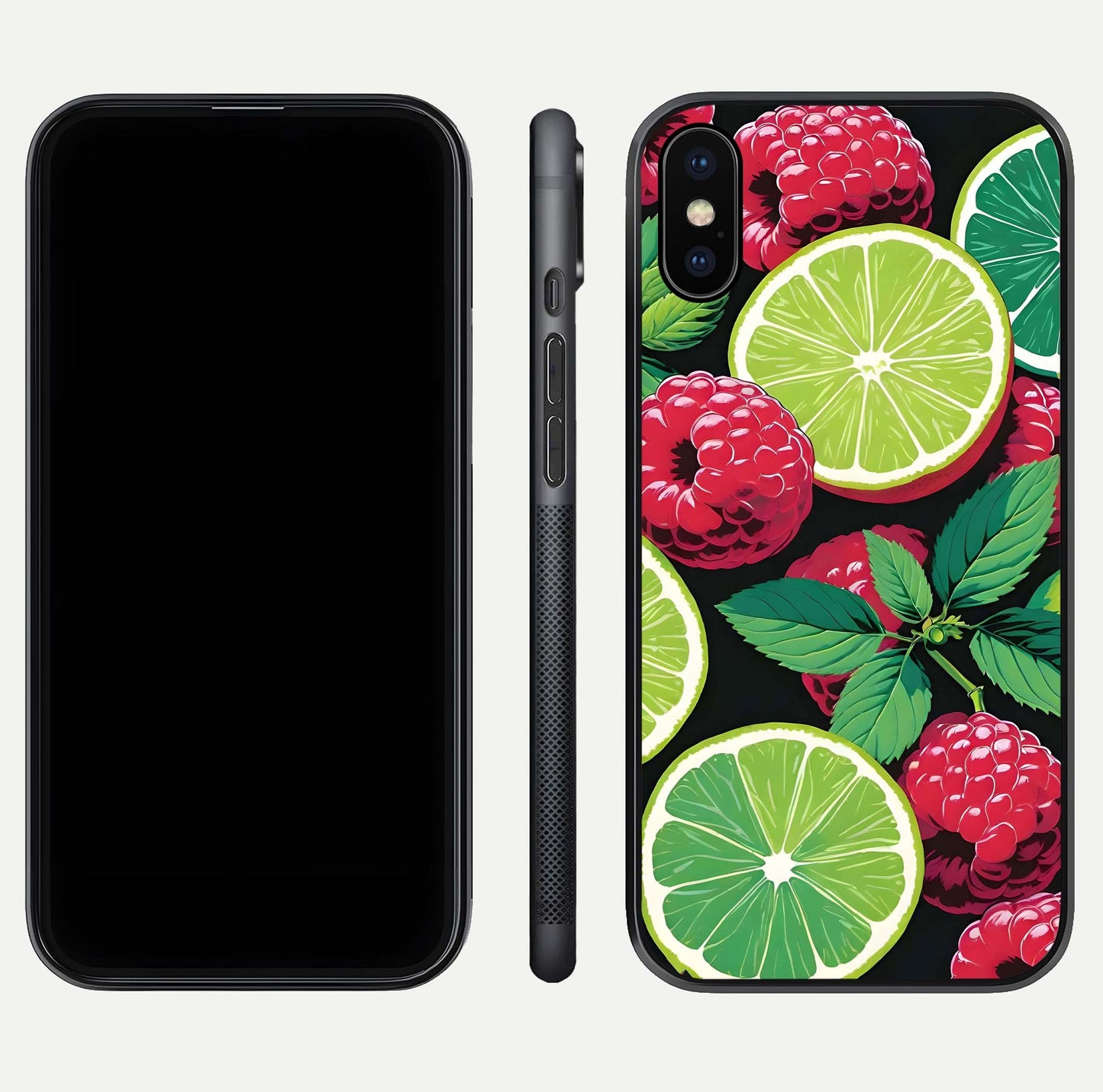Lime and Raspberry Pattern Glass Case for iPhone X front & back layout highlighting fresh summer tones
