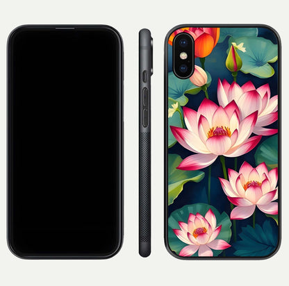 Lotus Dream Serenity Glass Case for iPhone X front & back layout with elegant finish and edge curve