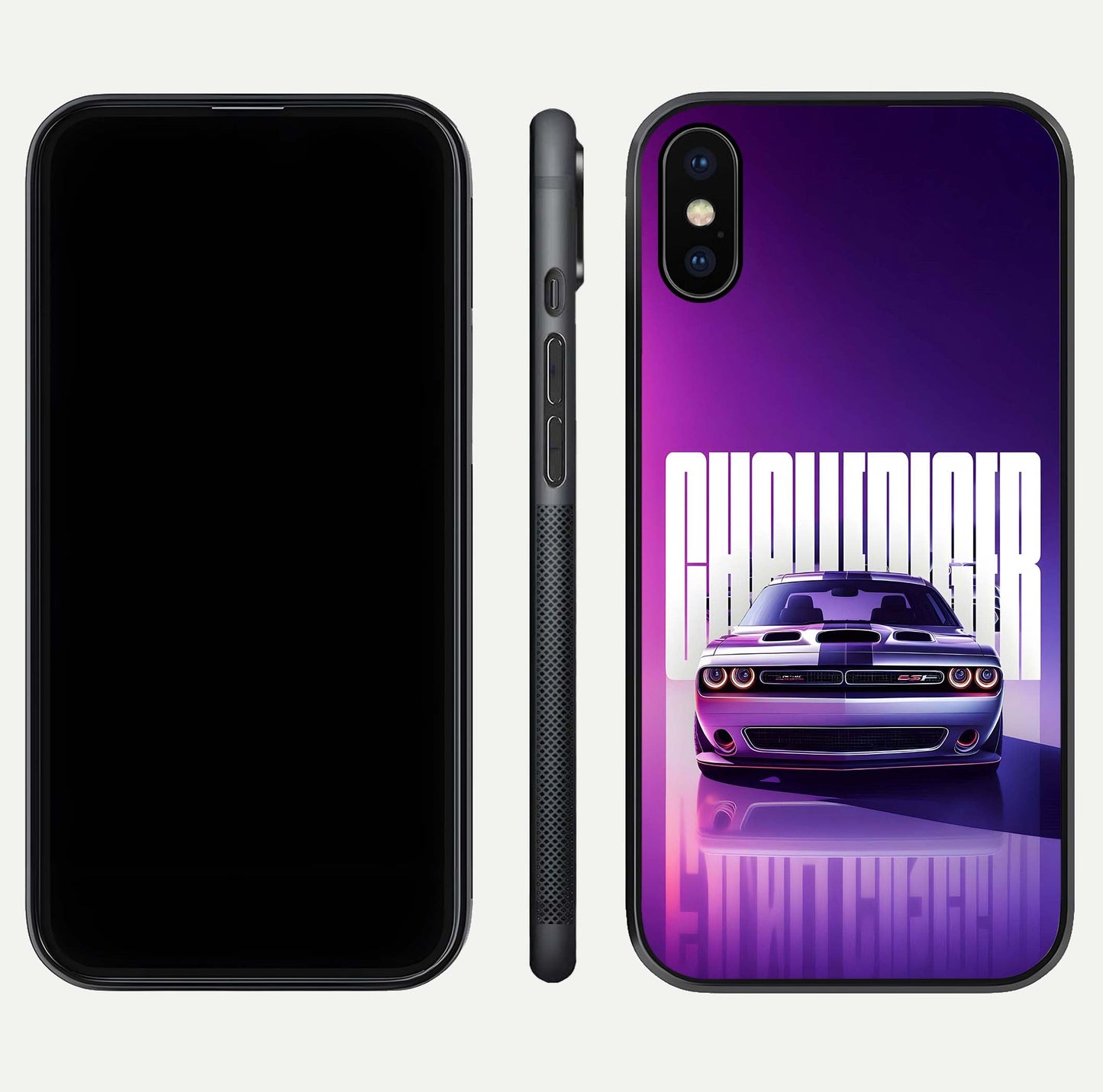Midnight Muscle Ride Glass Case for iPhone X front & back layout with dark automotive tones and edges