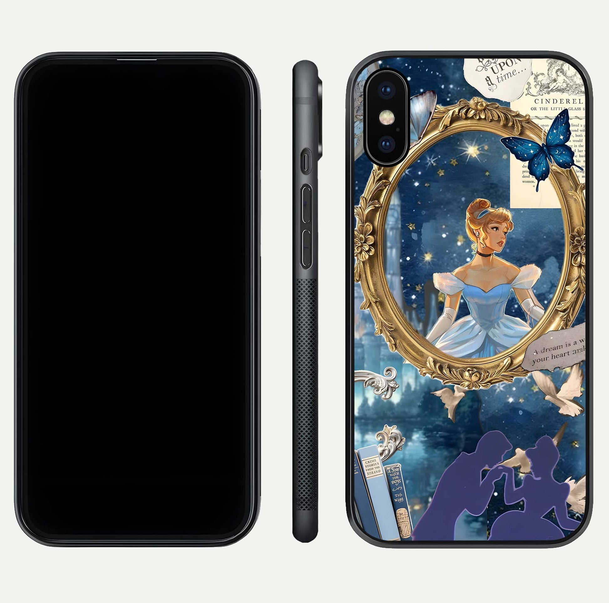 Midnight Queen Glass Case for iPhone X front & back layout displaying regal tones and smooth edges