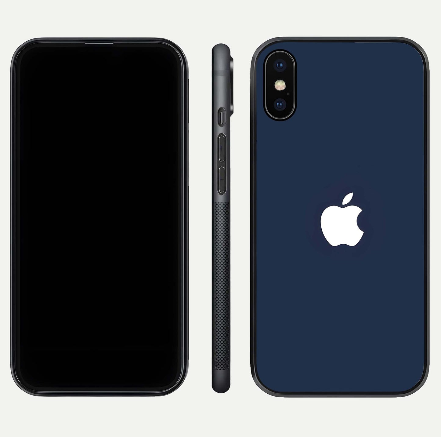 Minimal Apple Night Glass Case for iPhone X front & back layout highlighting simplicity and edge curve