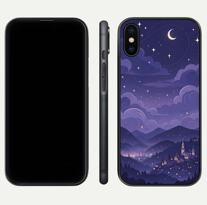 Minimal Night View Glass Case for iPhone X front & back layout highlighting minimal night vibe and curves